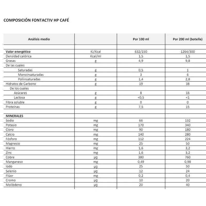 Fontactiv Hp/Hc Sabor do Café 200ml x 24 Garrafas