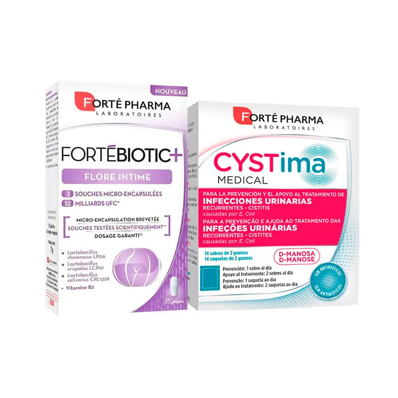 Forté Pharma Intimate Pack Cystima Medical 14 saquetas + Fortébiotic+ Flora Íntima 15 cápsulas