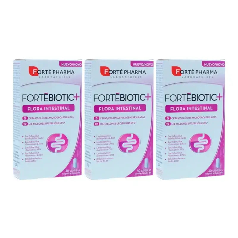 Forté Pharma Triplo Fortébiotic+ Flora Intestinal, 3 x 30 Cápsulas