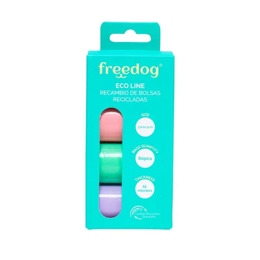 Sacos de Recarga Eco Freedog 15 Sacos/Rolo Cor Pastel