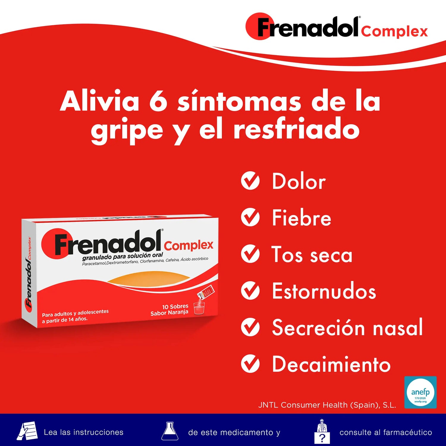 FRENADOL® Flu Relief Complex, Via oral, 10 saquetas