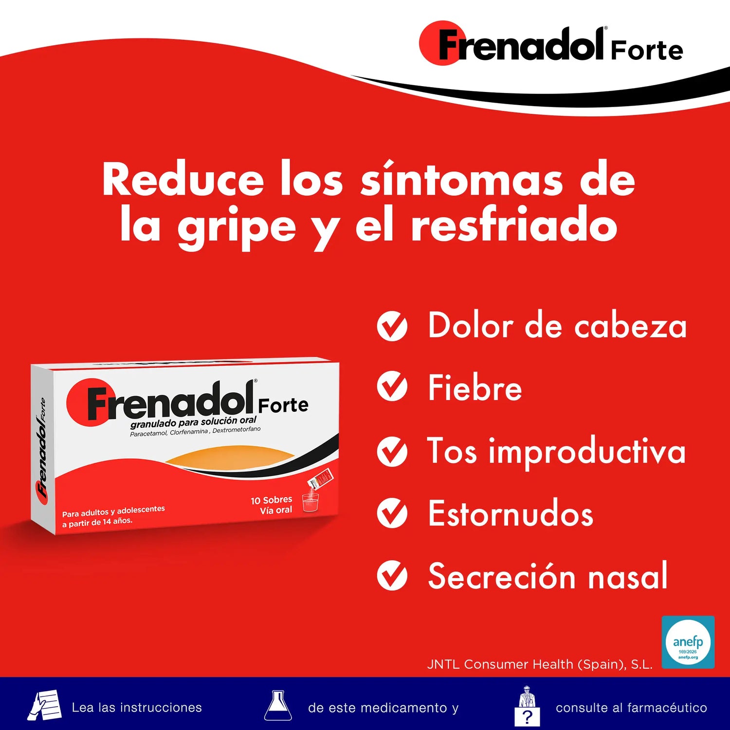 FRENADOL® Forte Anti-gripe, Via oral, 10 saquetas
