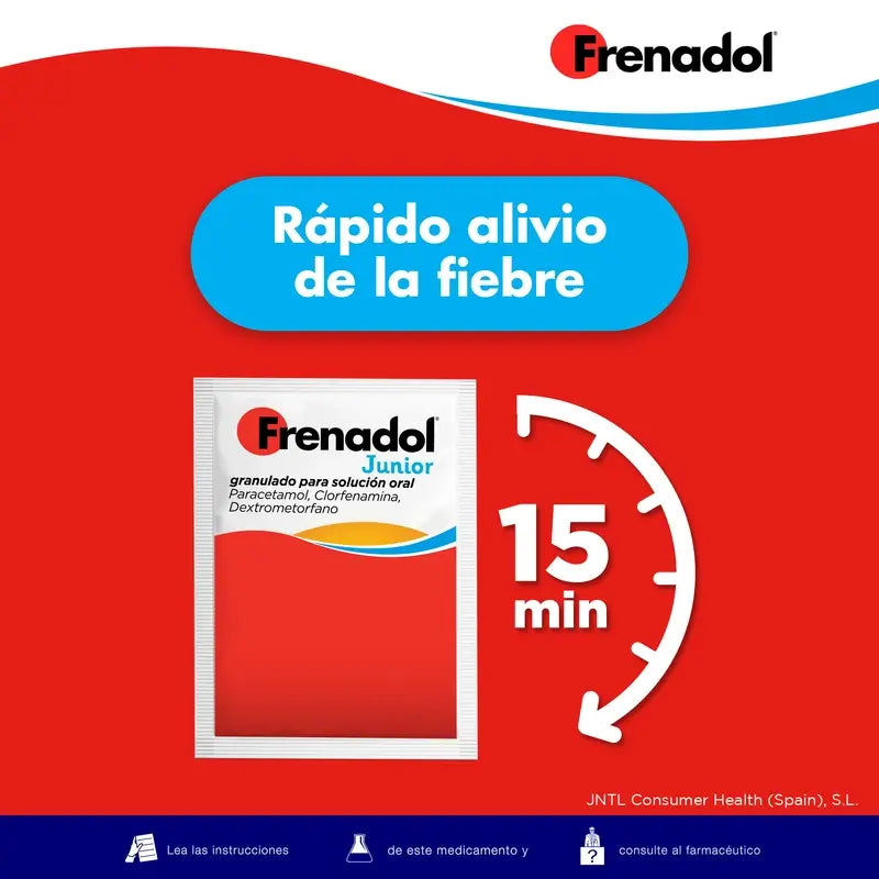 Frenadol Junior Alívio da Gripe para Crianças, Sabor a Laranja, Via oral, 10 saquetas