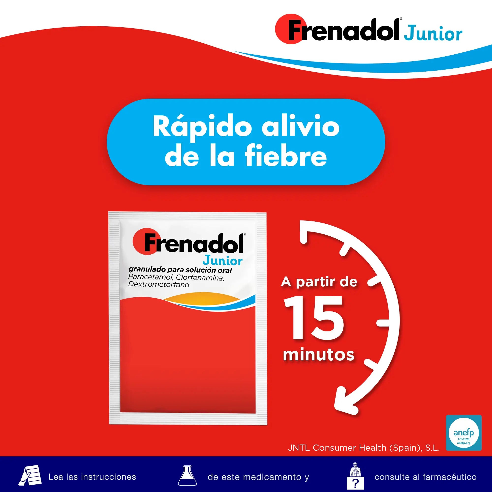 Frenadol Junior Alívio da Gripe para Crianças, Sabor a Laranja, Via oral, 10 saquetas