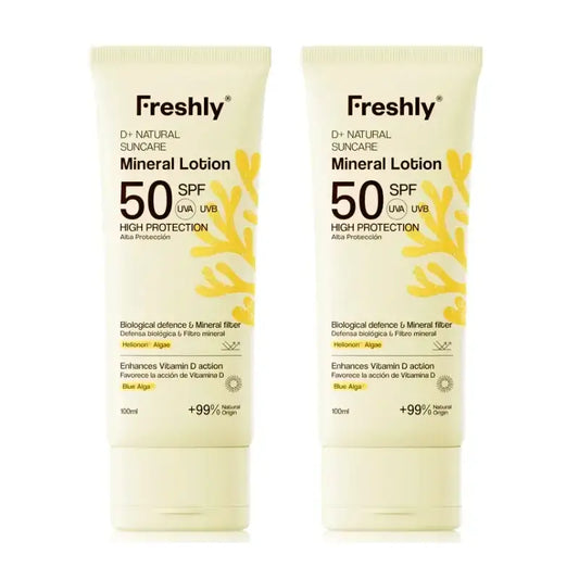 Freshly D+ Natural Suncare Mineral Lotion Spf50, Embalagem 2 x 100 ml
