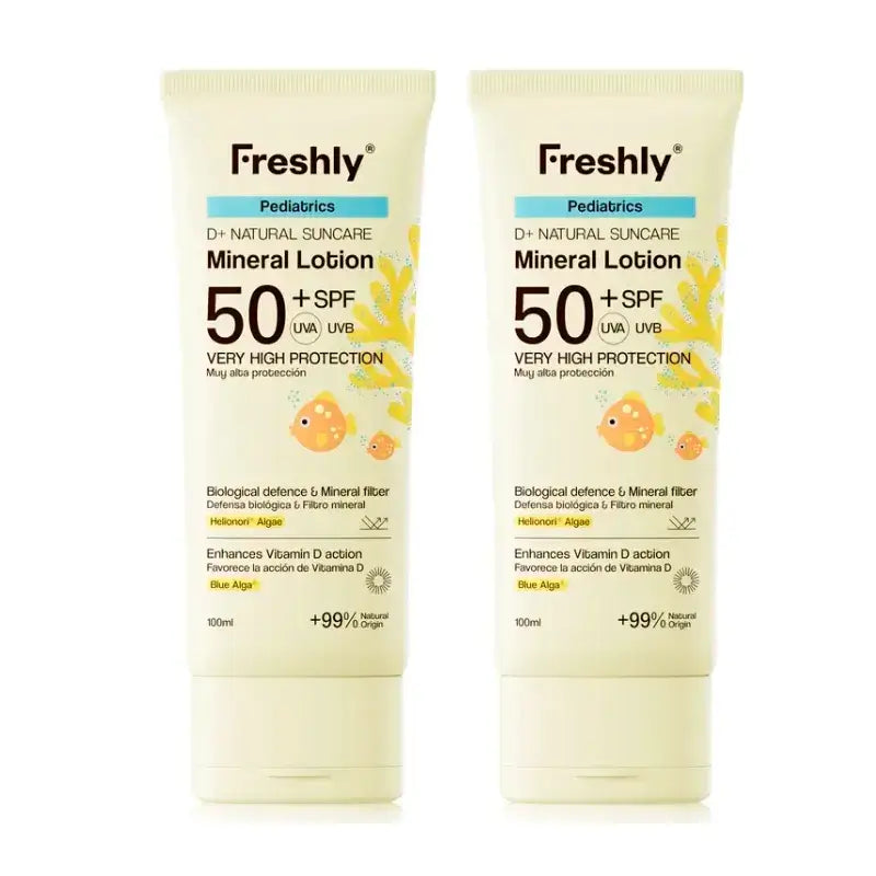 Freshly Pediatrics D+ Natural Suncare Mineral Lotion Spf50, Embalagem 2 x 100 ml