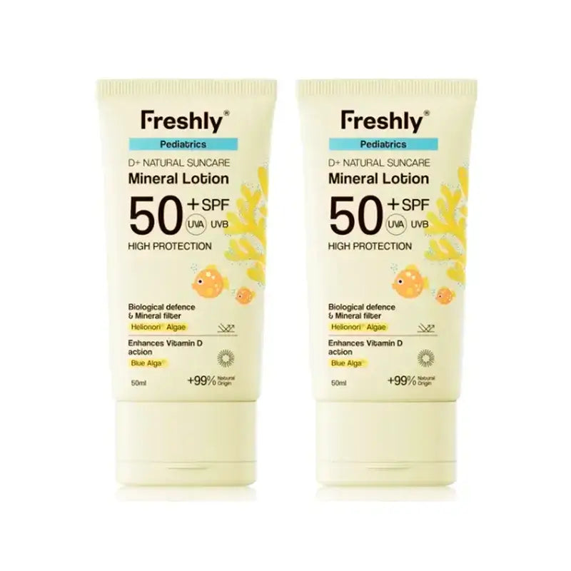 Freshly Pediatrics D+ Natural Suncare Mineral Lotion Spf50, Embalagem 2 x 50 ml