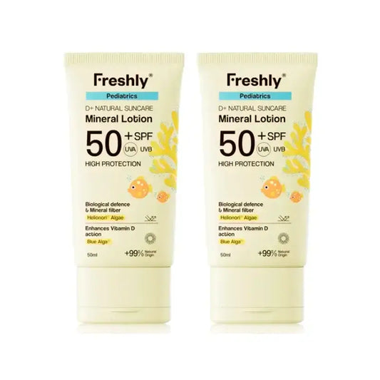 Freshly Pediatrics D+ Natural Suncare Mineral Lotion Spf50, Embalagem 2 x 50 ml