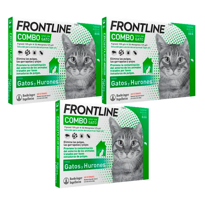 Frontline Combo Gatos & Furões Spot On, Embalagem 3 x 6 Pipetas x 0,5 ml