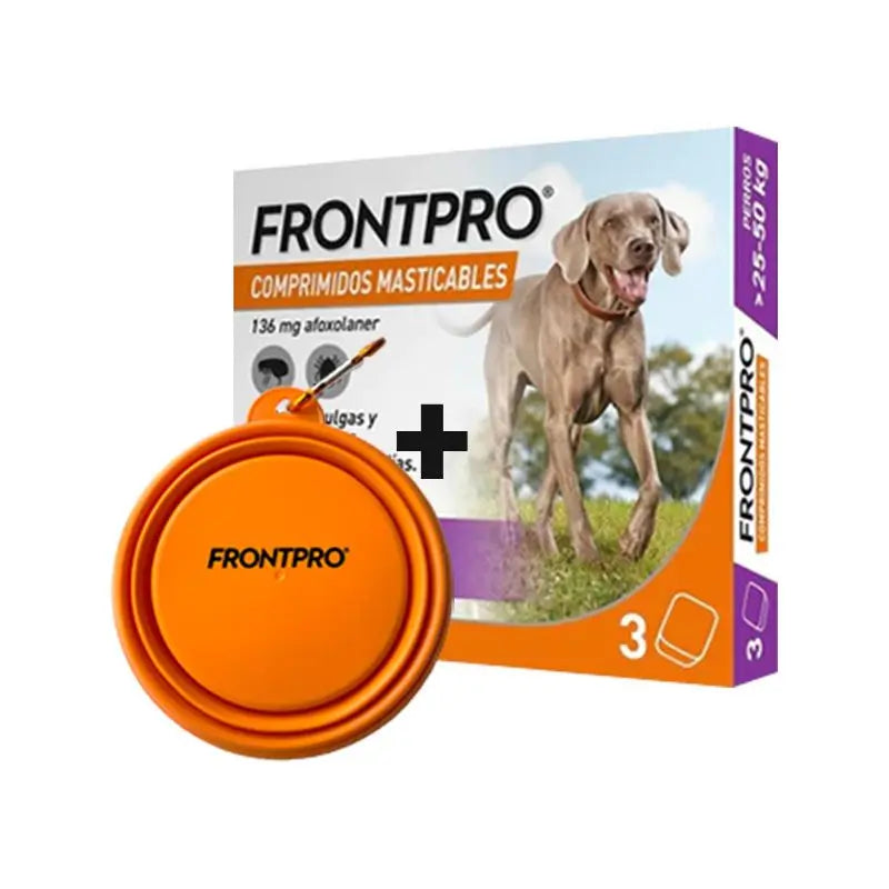 Desparasitador de cães Frontpro, 3 Tabletes mastigáveis 25-50 Kg (Xl)