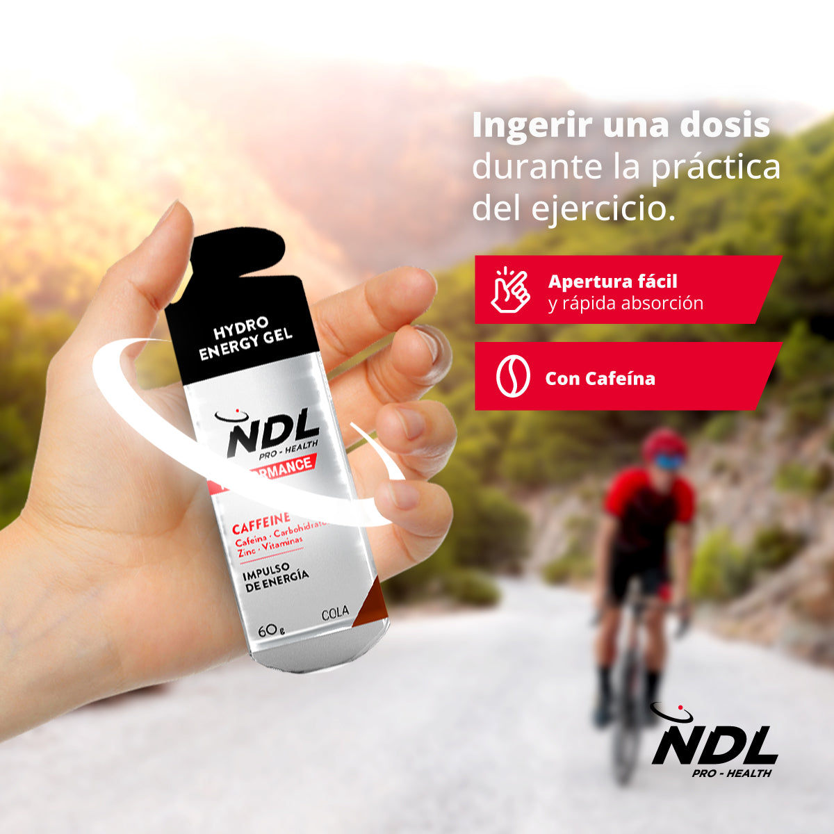 NDL Pro-Health Energy Gel Com Cafeína Sabor a Cola, Embalagem de 12x60 gramas