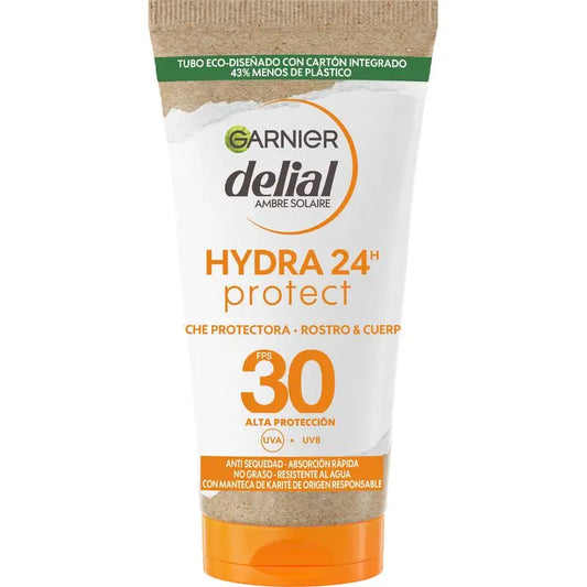 Garnier Delial Leite Protetor SPF 30 Hydra 24 Protect fórmula hidratante não oleosa com Manteiga de Karité sustentável , 50 ml