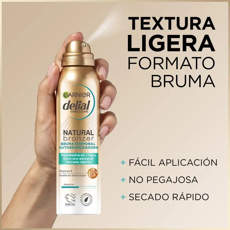 Garnier Delial Natural Bronzer Névoa Autobronzeadora com Óleo de Alperce para Corpo e Rosto, 150 ml