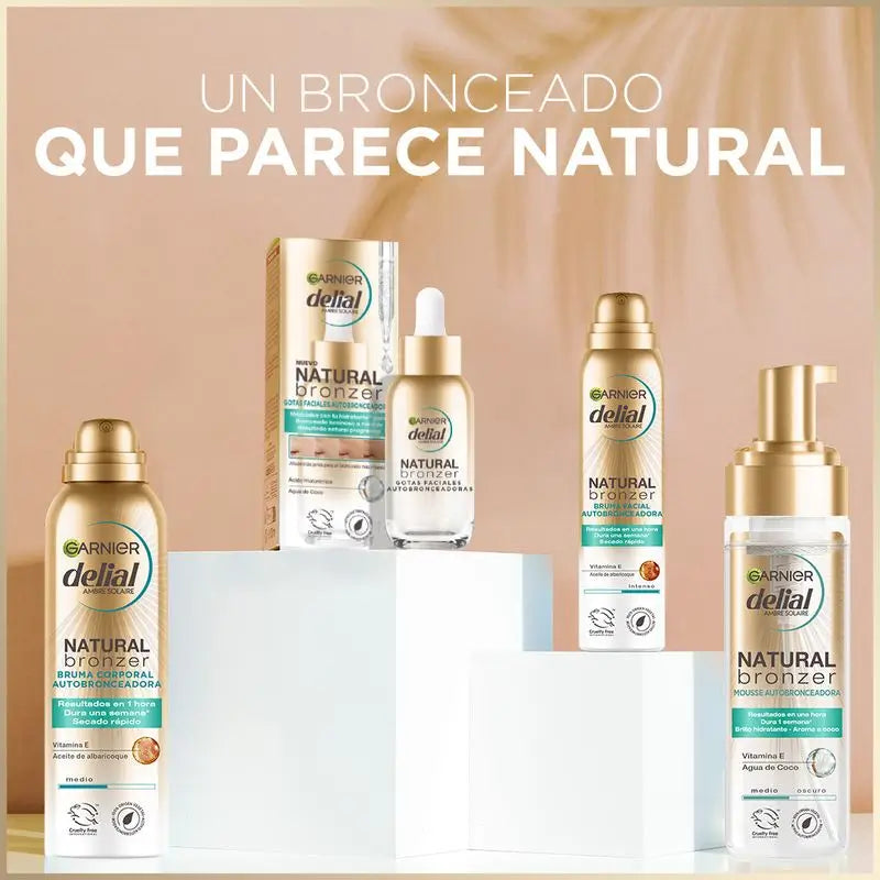 Garnier Delial Natural Bronzer Névoa Autobronzeadora com Óleo de Alperce para Corpo e Rosto, 150 ml