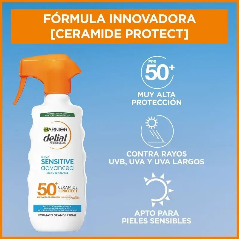 Garnier Delial Sensitive Advanced creme solar IP50+ para peles claras e sensíveis, 270ml.