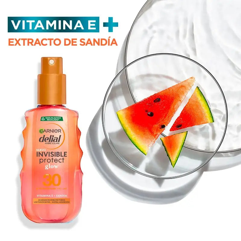 Garnier Delial Spray Solar Invisible Protect Glow SPF 30 com Vitamina E e Extrato de Melancia , 150 Ml