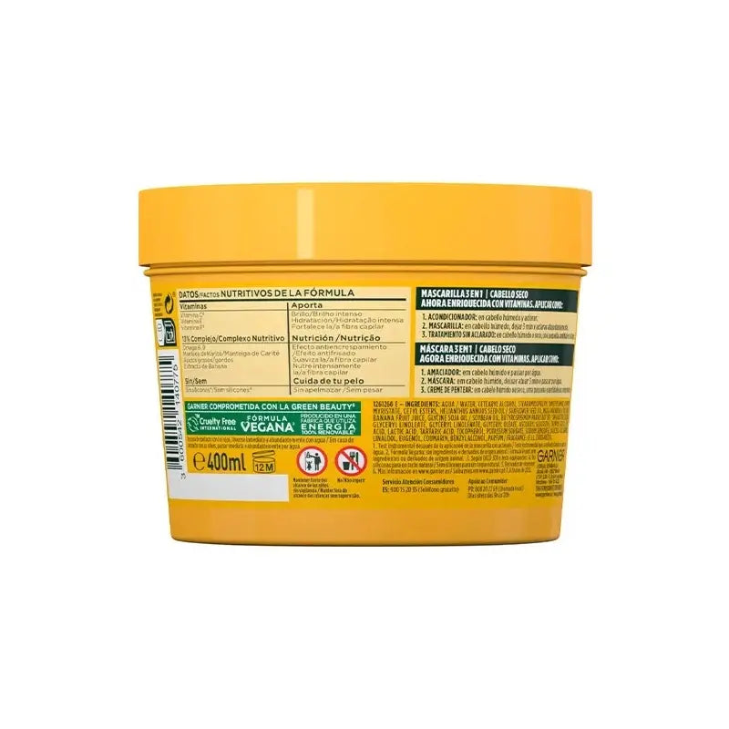 Garnier Fructis GarnierFructis Alimento para o Cabelo Banana 3 em 1 Máscara Nutritiva 400 Ml Para Cabelos Secos