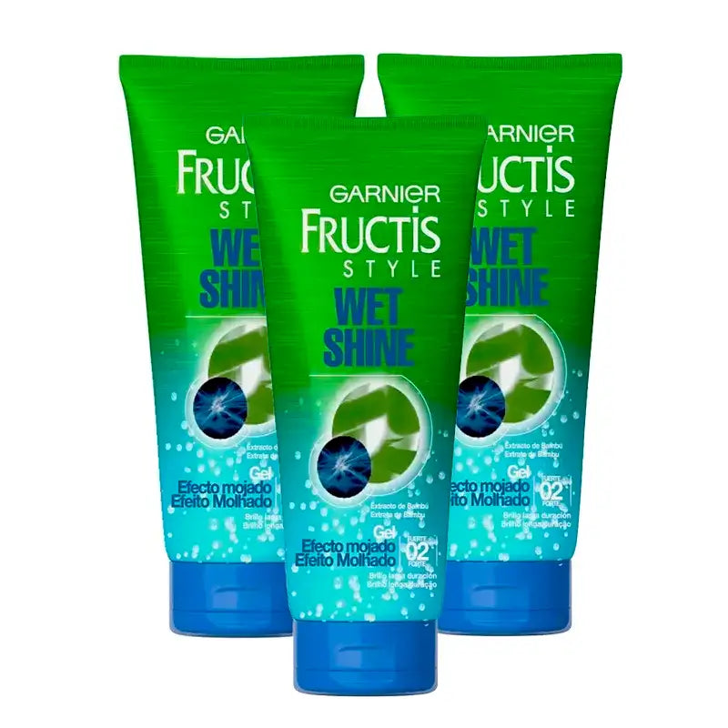 Garnier Fructis Style Gel Brilho Húmido Efeito Húmido, Embalagem 3 x 250 Ml