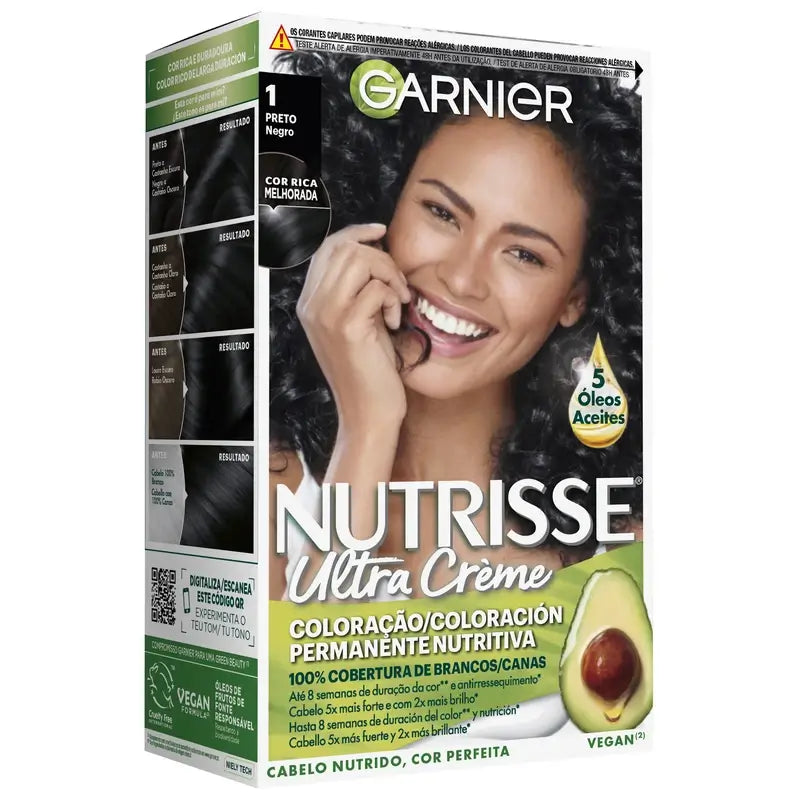 Garnier Nutrisse Nutritive Coloração Permanente Nutritiva Sombra 1 Preto , 160 ml