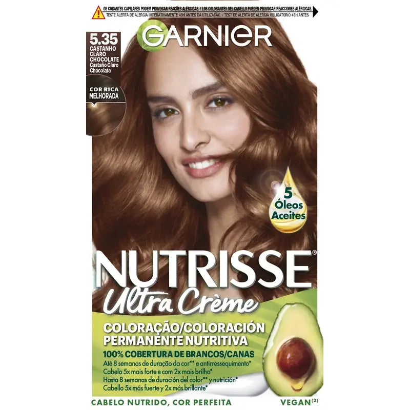 Garnier Nutrisse Permanent Colour Coloração Permanente Castanho Chocolate Tonalidade 5,35 , 160 ml