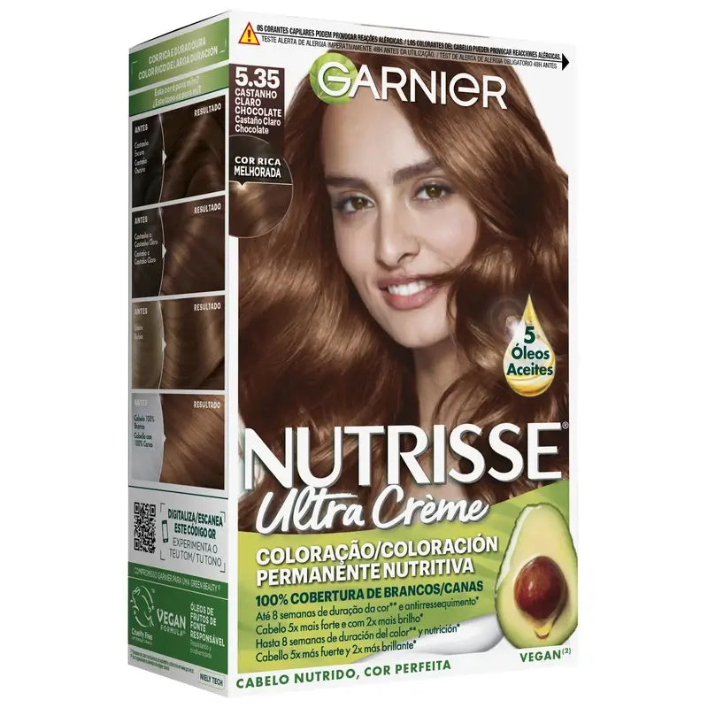 Garnier Nutrisse Permanent Colour Coloração Permanente Castanho Chocolate Tonalidade 5,35 , 160 ml