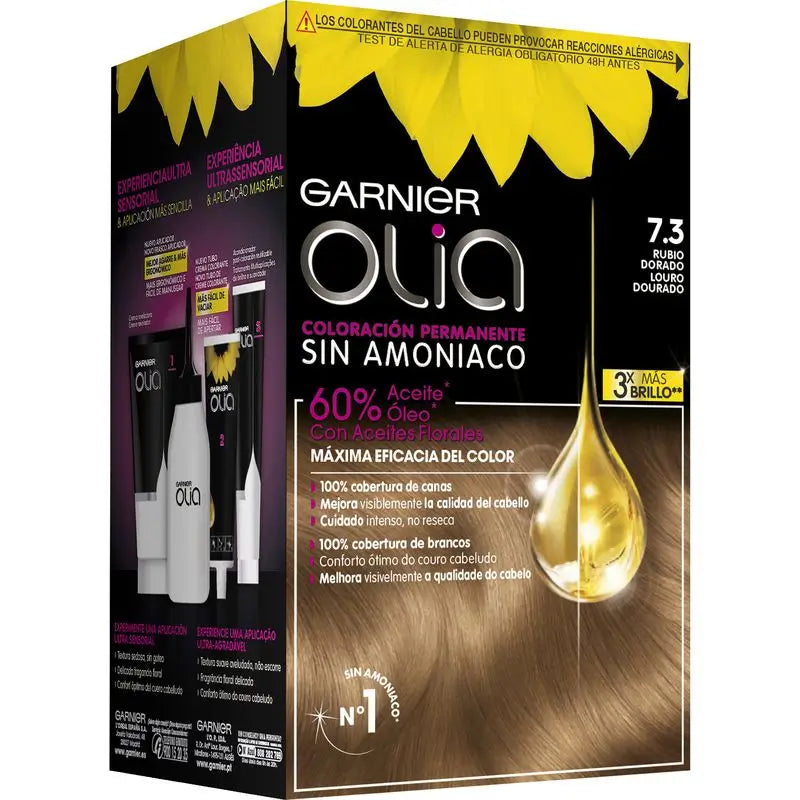 Garnier Olia Coloração Permanente sem amoníaco: louro dourado 7.3, óleos florais, aroma agradável