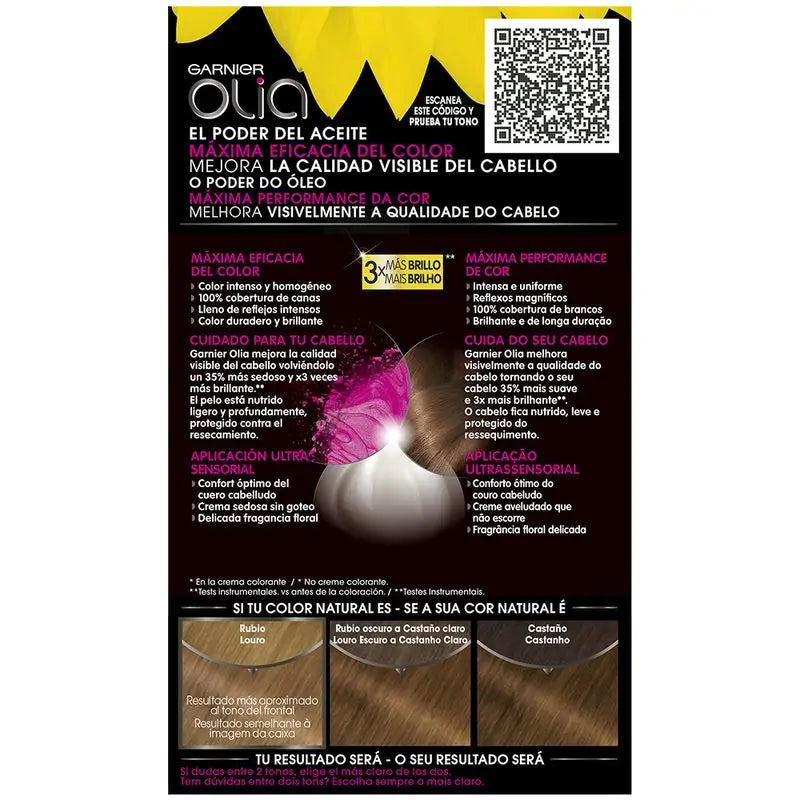 Garnier Olia Coloração Permanente sem amoníaco: louro dourado 7.3, óleos florais, aroma agradável