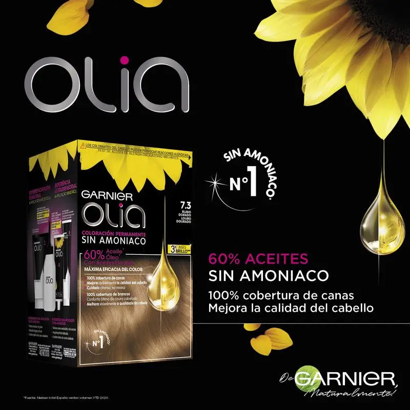 Garnier Olia Coloração Permanente sem amoníaco: louro dourado 7.3, óleos florais, aroma agradável