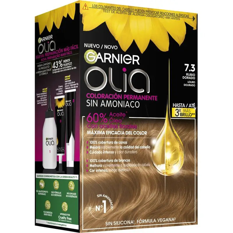 Garnier Olia Coloração Permanente sem amoníaco: louro dourado 7.3, óleos florais, aroma agradável