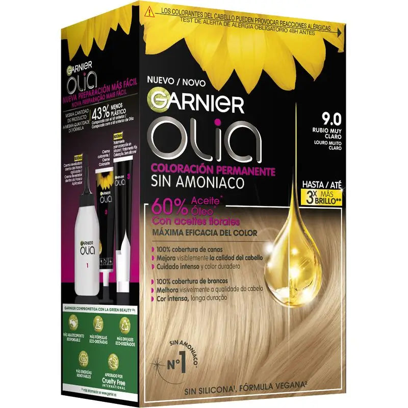 Garnier Olia Coloração Permanente sem amoníaco: louro muito claro 9.0, óleos florais, aroma agradável