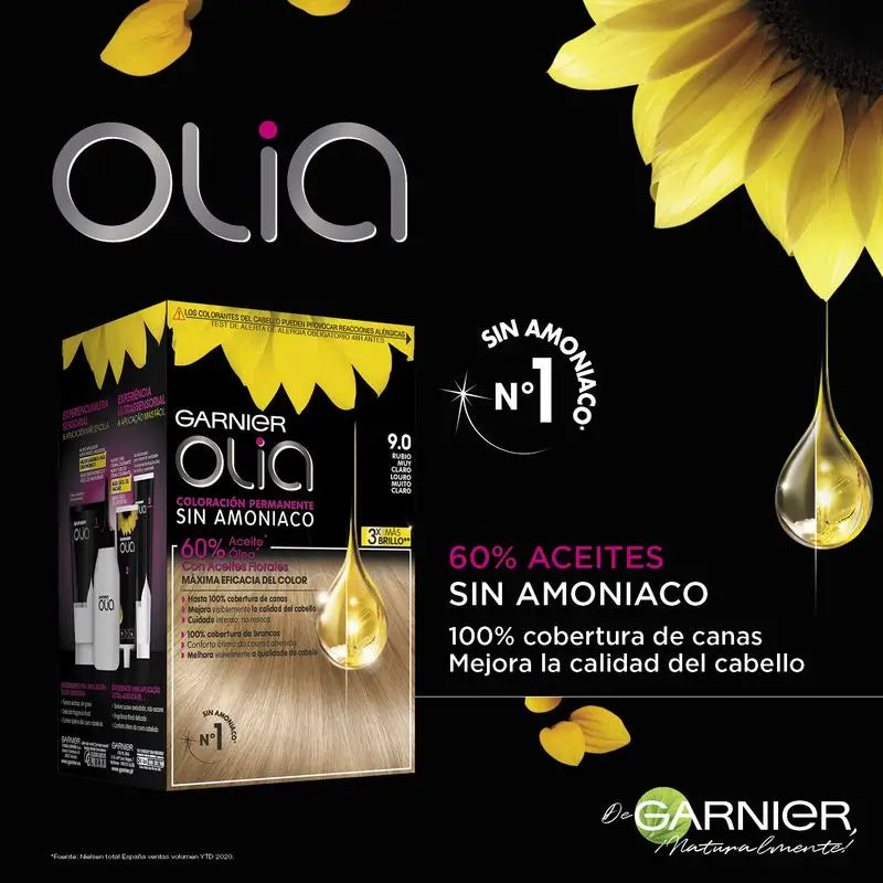 Garnier Olia Coloração Permanente sem amoníaco: louro muito claro 9.0, óleos florais, aroma agradável