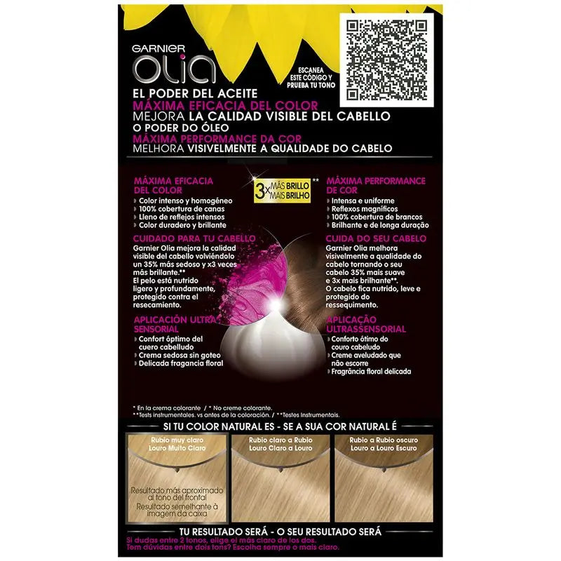 Garnier Olia Coloração Permanente sem amoníaco: louro muito claro 9.0, óleos florais, aroma agradável
