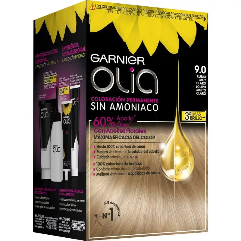 Garnier Olia Coloração Permanente sem amoníaco: louro muito claro 9.0, óleos florais, aroma agradável