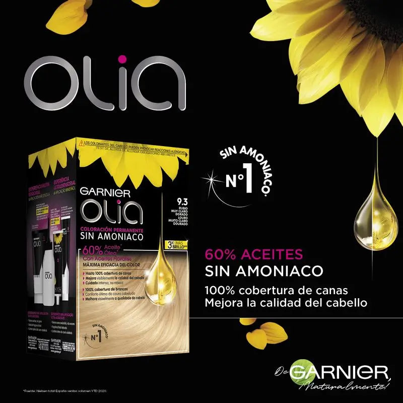 Garnier Olia Coloração Permanente sem amoníaco: louro dourado muito claro 9.3, óleos florais, aroma agradável