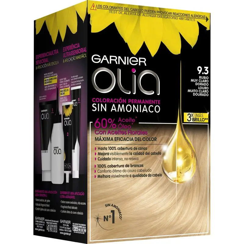 Garnier Olia Coloração Permanente sem amoníaco: louro dourado muito claro 9.3, óleos florais, aroma agradável