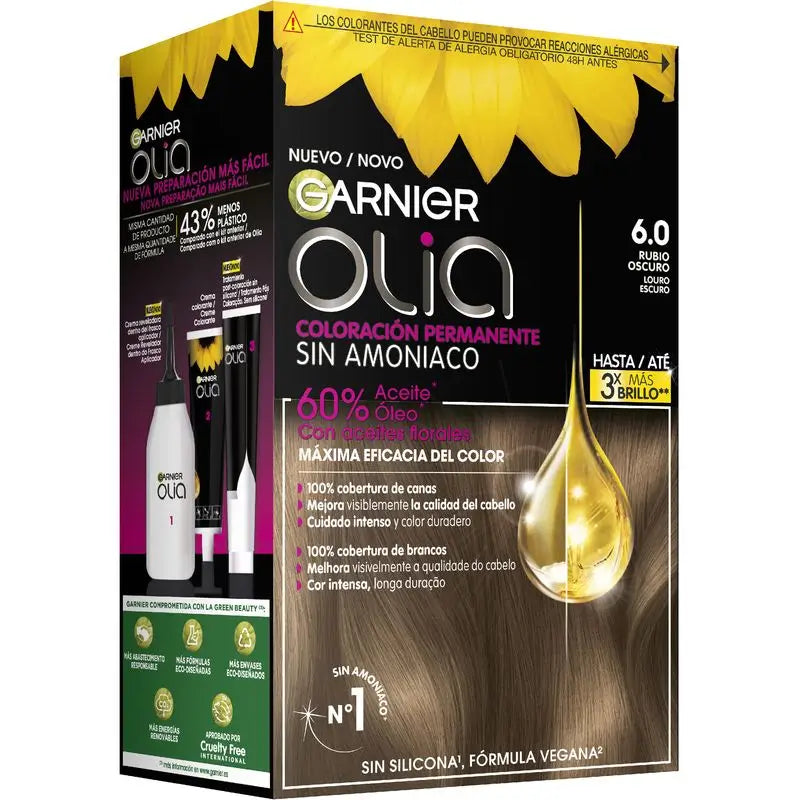 Garnier Olia Coloração Permanente sem amoníaco: louro escuro 6.0, óleos florais, aroma agradável