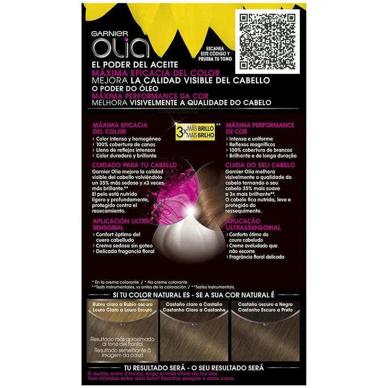 Garnier Olia Coloração Permanente sem amoníaco: louro escuro 6.0, óleos florais, aroma agradável