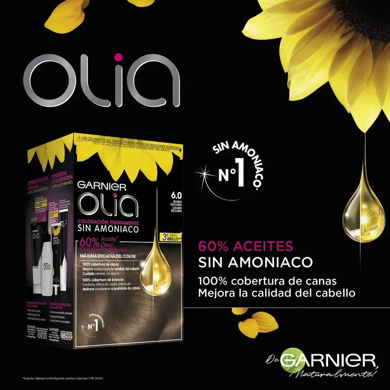 Garnier Olia Coloração Permanente sem amoníaco: louro escuro 6.0, óleos florais, aroma agradável