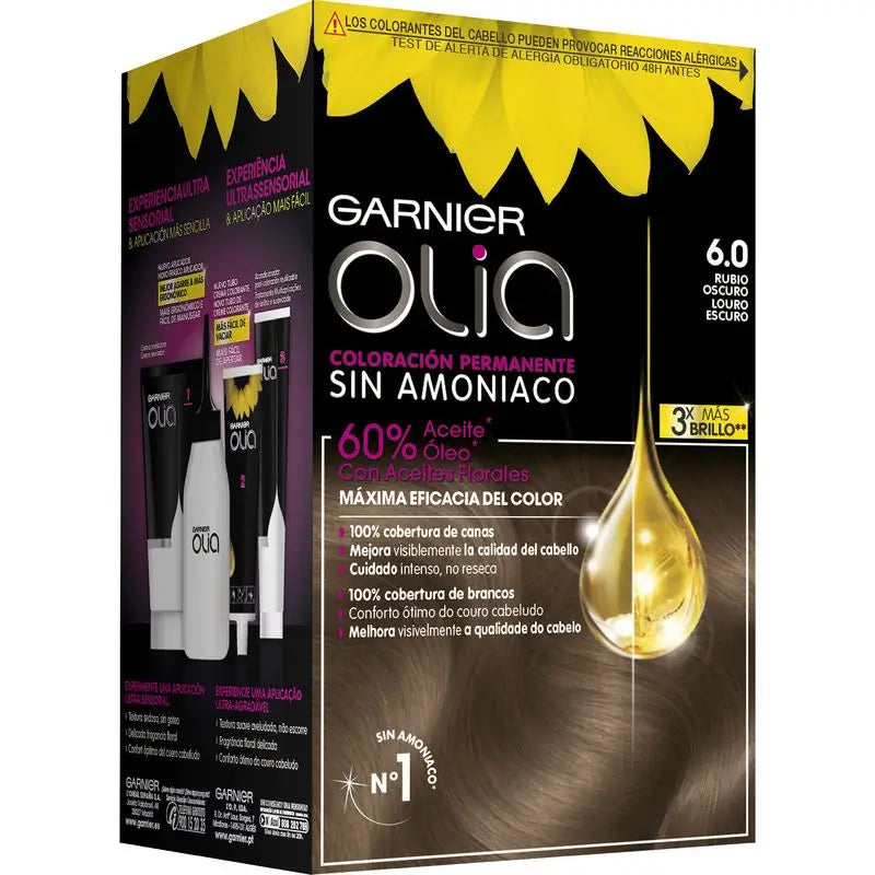 Garnier Olia Coloração Permanente sem amoníaco: louro escuro 6.0, óleos florais, aroma agradável