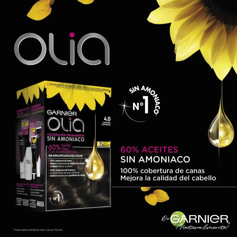 Garnier Olia Coloração Permanente sem amoníaco: castanho 4.0, óleos florais, aroma agradável