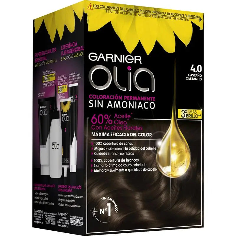 Garnier Olia Coloração Permanente sem amoníaco: castanho 4.0, óleos florais, aroma agradável
