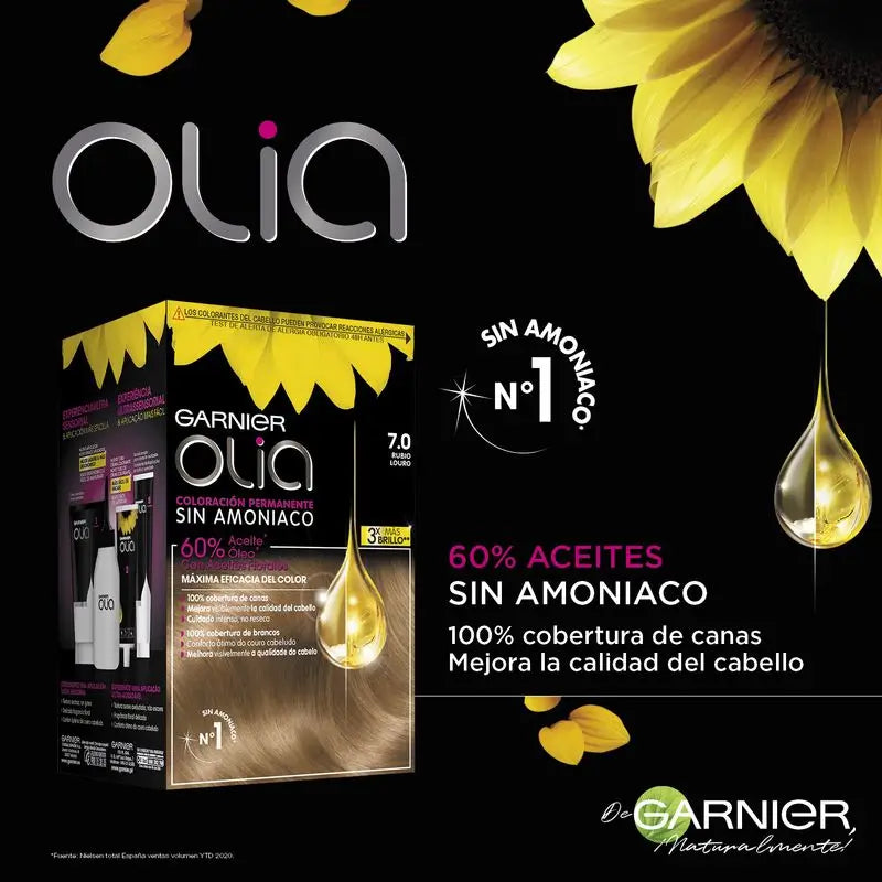 Garnier Olia Coloração Permanente sem amoníaco: louro 7.0, óleos florais, aroma agradável