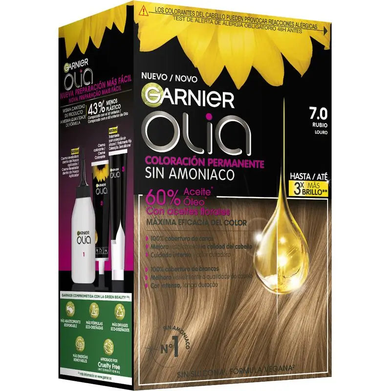 Garnier Olia Coloração Permanente sem amoníaco: louro 7.0, óleos florais, aroma agradável