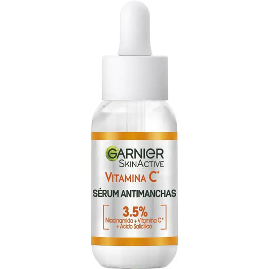 Garnier Vitamin C Anti-Spot Serum com Vitamina C, Niacinamida e Ácido Salicílico.