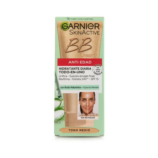 Garnier Skinactive Bb Creme Anti-Idade Tom Médio. Hidratante Tudo Em Um Com Cor Spf15, 50Ml