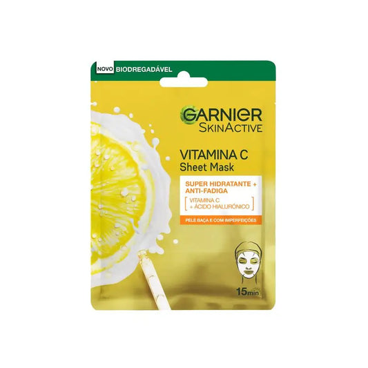 Garnier Tissue Mask com Vitamina C e Ácido Hialurónico. Pele intensamente hidratada, iluminada e alisada