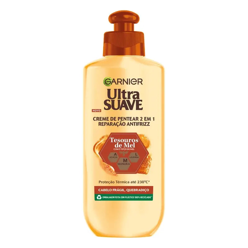 Garnier Ultra Doux 2 em 1 Creme de Pentear Reparador Anti-Frizz, 200 ml