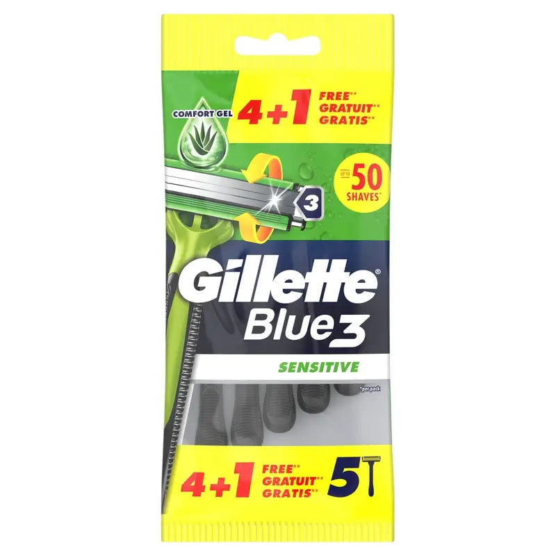 Gillette Blue3 Sensitive Navalha Descartável para Homem , 5 unid.
