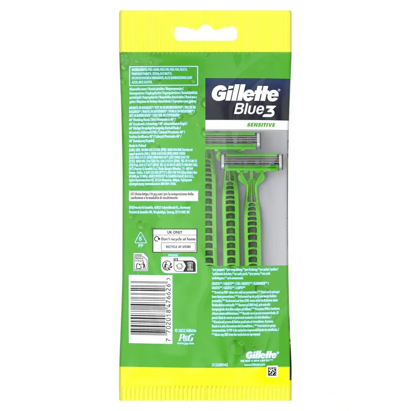 Gillette Blue3 Sensitive Navalha Descartável para Homem , 5 unid.