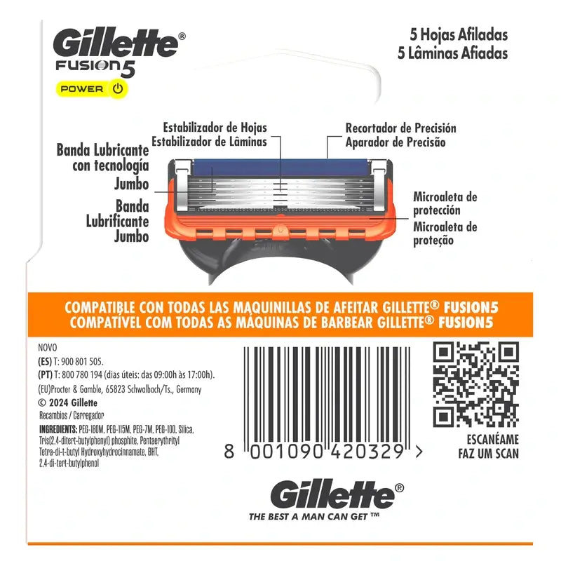 Gillette Fusion5 Power Lâminas de substituição para máquinas de barbear para homem , 4 peças